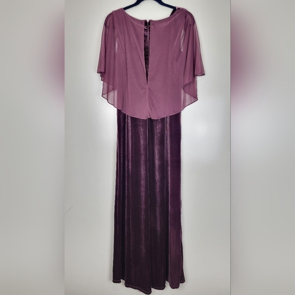 NWT R&M Richards Petite Chiffon-Cape Cowlneck Velvet Gown in Wine Size 4P - Picture 5 of 15
